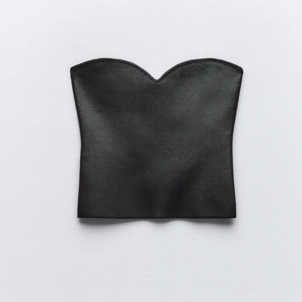 Zara NWT black patent faux leather sweetheart neck bandeau strapless tube top - Picture 4 of 7